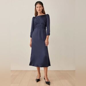 Reformation Midnight Blue Arklow Silk Midi Dress